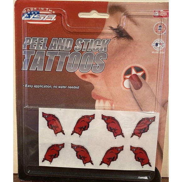 Arkansas Razorbacks NCAA Team 8 Pack Peel And Stick‎ Temporary Tattoos - Picture 1 of 1